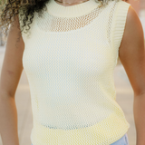 Brielle Hollowed Knit Round Neck Sweater Vest - Yellow