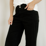 Brooke 2-Button High Waist Flared Bottom Jeans - Black