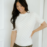 Magnolia Textured Knit Ribbed High Neck Short Sleeve Sweater