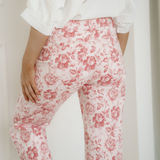 Pink Vintage Floral Print Denim Shift Pants