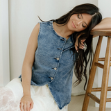 Jolene Buttoned Front Slit Denim Vest