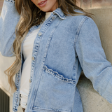 Solana Scallop Trim Collar Mineral Washed Denim Jacket