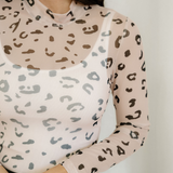 Oaklynn Mock Neck Sheer Mesh Leopard Long Sleeve Bodysuit