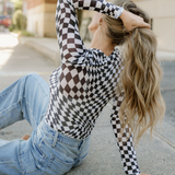 Sheer Checkered Top - Black