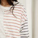 Danna Stripe Colorblock 3/4 Sleeve Loose T Shirt