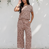 Feel Good Set Leopard Print Casual Tee and Pants 2pcs Outfit - Pink