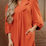 Micah Scallop Detail Pleated Corduroy Mini Dress