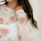 Malani Neck Floral Print Mesh Long Sleeve Top