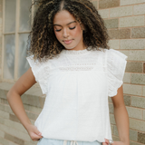 Elodie Lace Neck Flutter Sleeve Eyelet Blouse