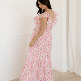 Sunny Floral Print Square Neck Ruffled Strap Maxi Dress