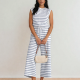 Clementine Striped Tee and Wide Leg Pants Set - Blue
