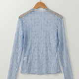 Claire Floral Lace Long Sleeve Slim Fit Top - Blue