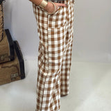 Gingham Tie Elastic Waist Shift Pants