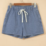 Lottie Stripe Drawstring Elastic Waist Casual Denim Shorts