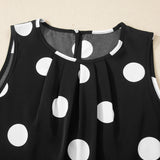 Paris Polka Dot Print Pleated Round Neck Tank Casual Wide Leg Two-Piece Outfit