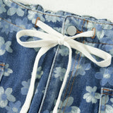 Lucy Dainty Floral Printed Drawstring Barrel Jeans
