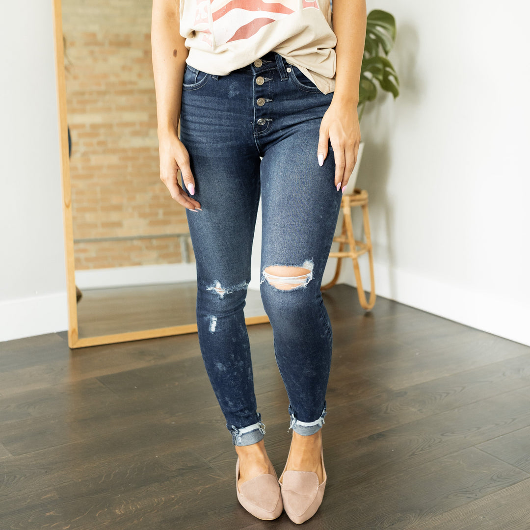 Novah Button Fly Ankle Skinny Jeans - KanCan