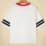 USA Varsity Striped Sleeve Round Neck Tee