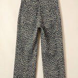 Black Leopard Print Wide Leg High Waist Jeans
