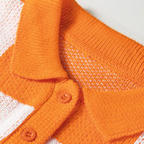 V Neck Checkered Sweater - Tangerine