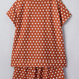 Paityn Polka Dot Print Short Set - Caramel