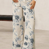 Reese Floral Print Turn-up Cuffed Hem Loose Jeans