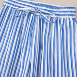 Layla Stripe Drawstring Elastic Waist Patch Pocket Wide Leg Ankle-length Pants
