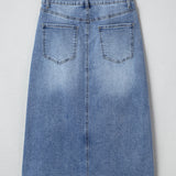 Kendall Distressed Hem Denim Midi Skirt - Light Wash