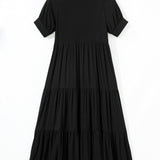 Selah Hidden Buttons Short Sleeve Ruffle Tiered Long Flared Dress