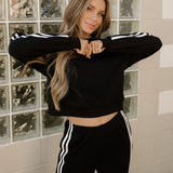 Varsity Pullover Wide Leg Pants 2pcs Outfit - Black | Dropship