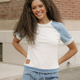 Denim Color Block Patchwork Round Neck Tee