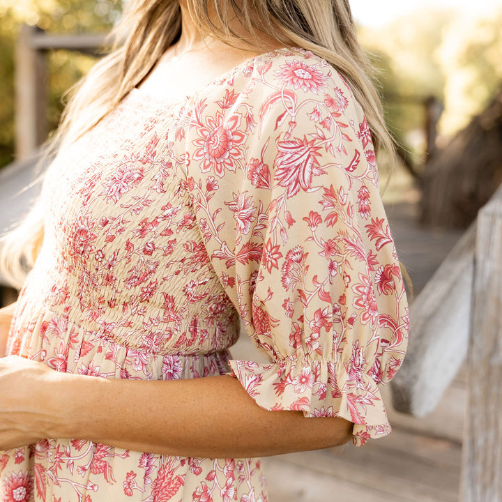 Delilah Dress - Tan Floral