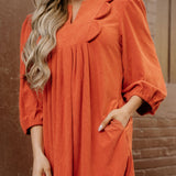 Micah Scallop Detail Pleated Corduroy Mini Dress - Orange