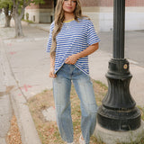 Striped Boyfriend Tee - Blue
