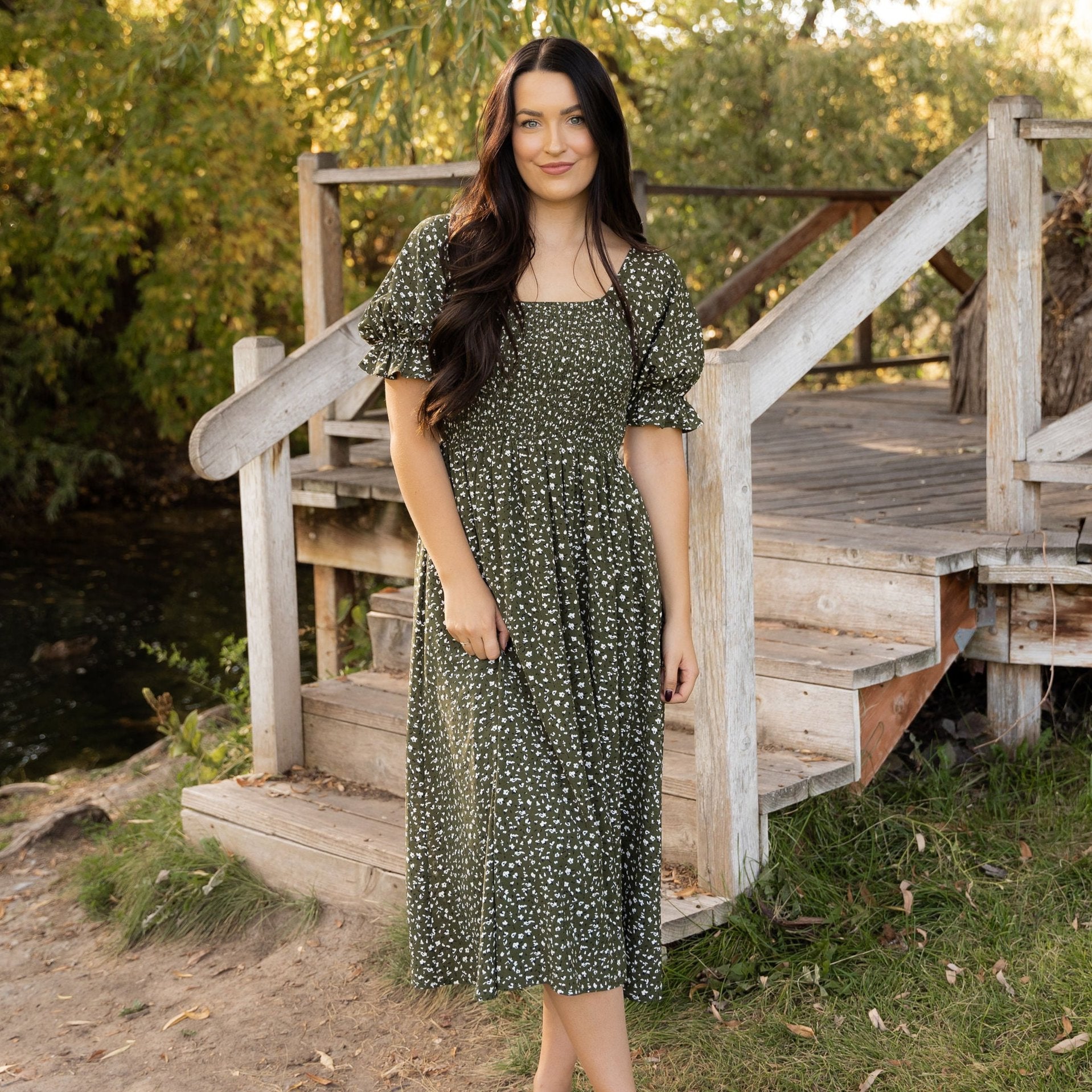 Olive floral dress hotsell