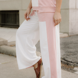Naylani Color Block Patchwork Tee Drawstring Loose Pant Set