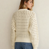 PREORDER Esther Hollowed Pattern Knit Zip Up Drop Shoulder Cardigan | Dropship