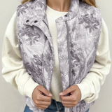 PREORDER Tessa Camo Leaf Print Winter Puffer Vest - Gray | Dropship