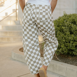 Riley Checkered Print Denim Barrel Pants