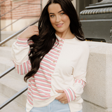 Bennie Stripe Stitched Detail Color Block Pullover Top