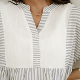 Morgan Half Button Gauze Patchwork Bracelet Sleeve Babydoll Blouse