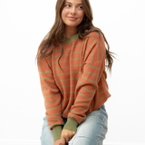 Zya Stripe Round Neck Drop Shoulder Loose Sweater - Brown | Dropship