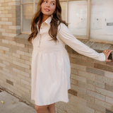 Abigail Corduroy Half Button Collared Long Sleeve Mini Dress
