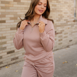 Grace Zip Collar Long Sleeve Top Drawstring Pants Set | Dropship