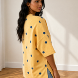 Jane Polka Dot Print Crossed Seam Detail Oversize Tee