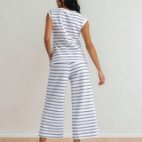Clementine Striped Tee and Wide Leg Pants Set - Blue