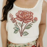 Kahlani Retro Floral Print Scalloped Square Neck Knit Sweater Vest