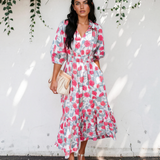 Belle Floral Puff Sleeve Midi Dress