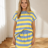 Ailanny Stripe Dolman Tee Drawstring Skort Athletic 2pcs Set