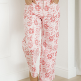 Pink Vintage Floral Print Denim Shift Pants